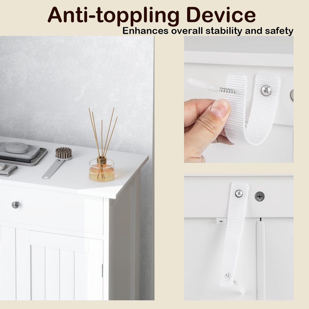 Tangkula Bathroom Storage Cabinet, Freestanding Floor Organizer w/ 2 Doors, 1 Drawer & 1 Adjustable Shelf, Modern Home Bathroom Furniture for Living Room Entryway Kitchen (Cabinet & Drawer, White) Tangkula