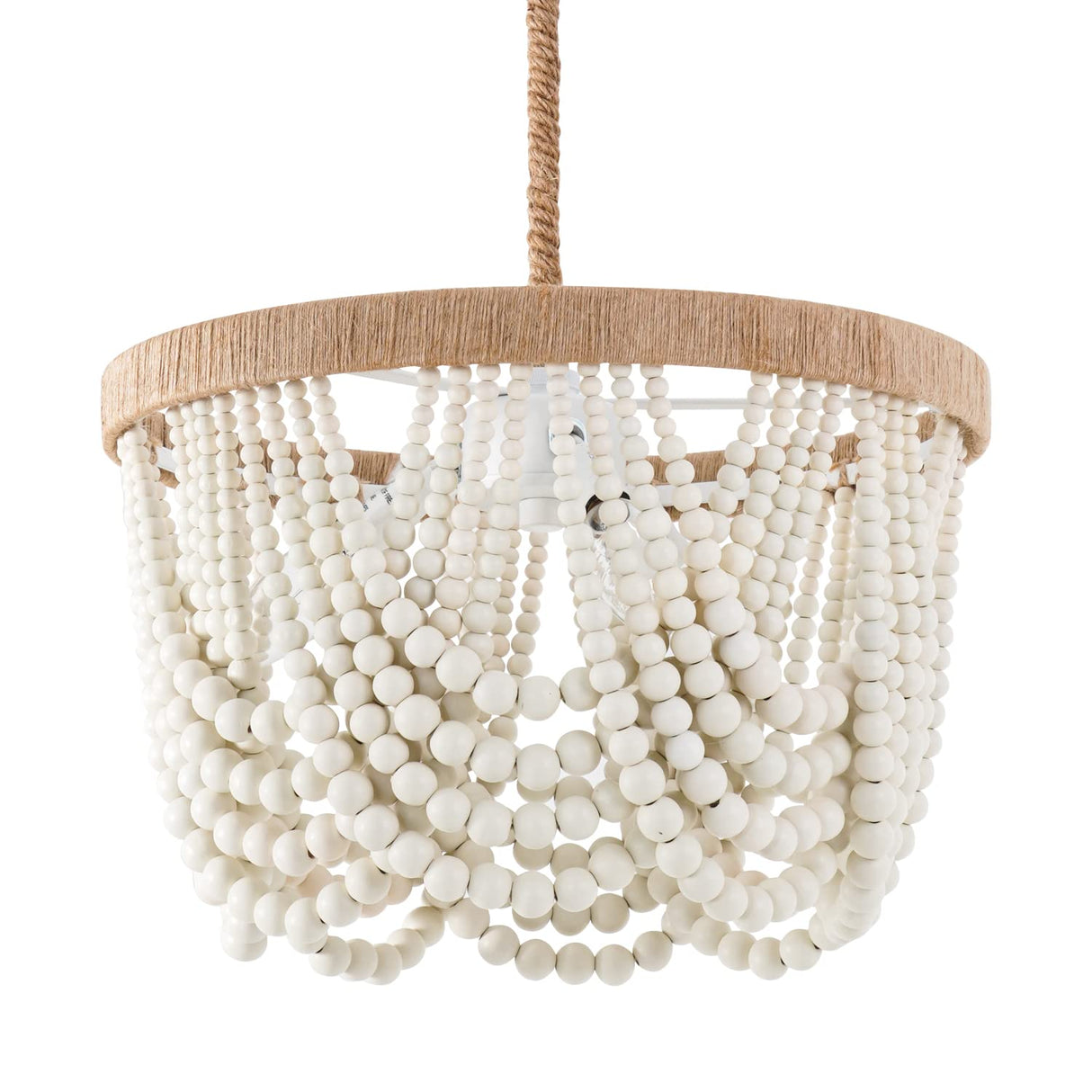 VILUXY Bohemia Wood Beaded Pendant Lights Antique Rustic Mini Chandelier White Finishing for Bedroom, Nursery Room, Girl Room, Hallway, Entryway, Passway, Dining Room, 3-Light VILUXY