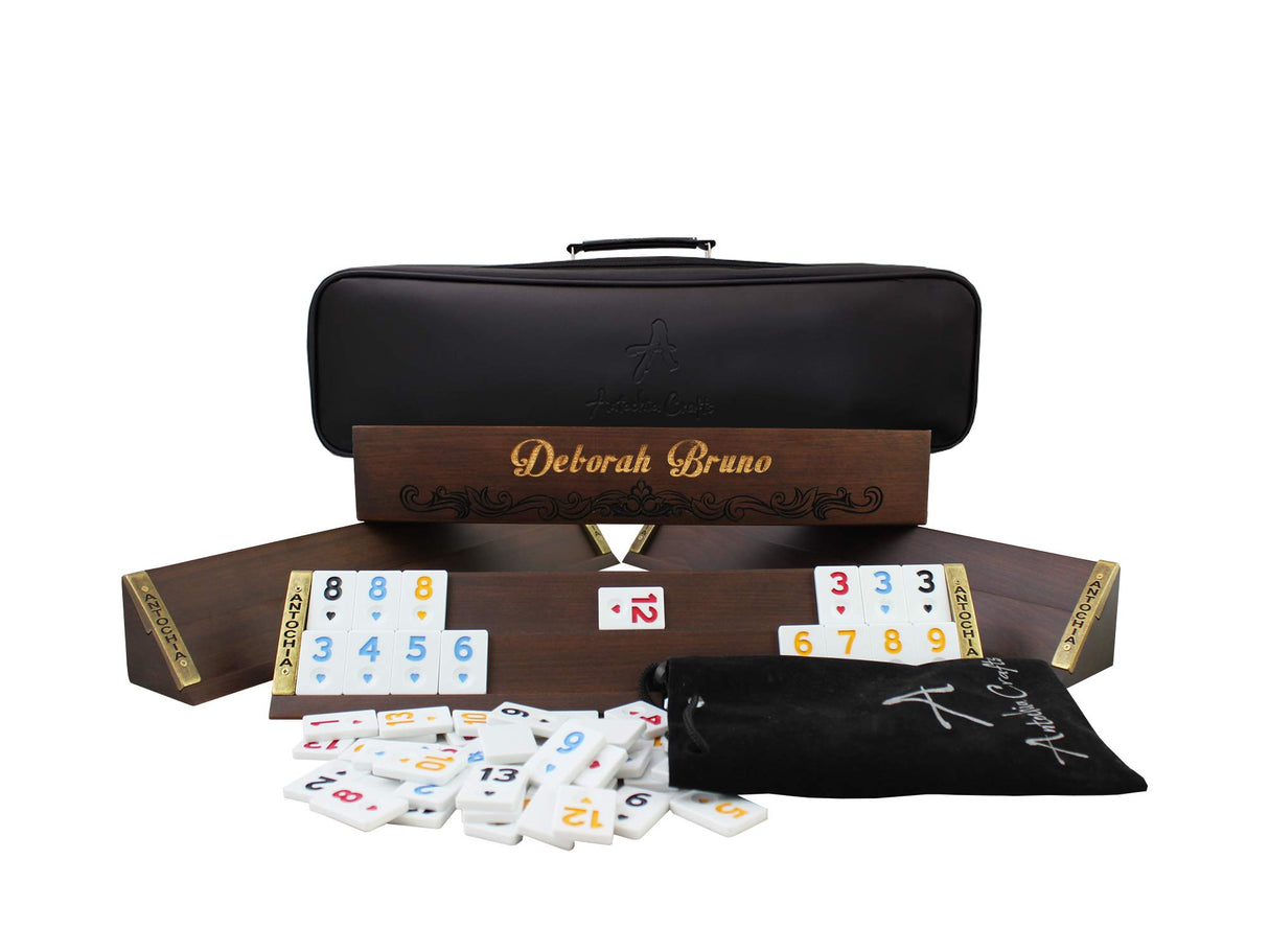 Antochia Crafts Personalized Rummy Game Complete Set - Wooden Custom Rummy Racks and Tiles Antochia Crafts