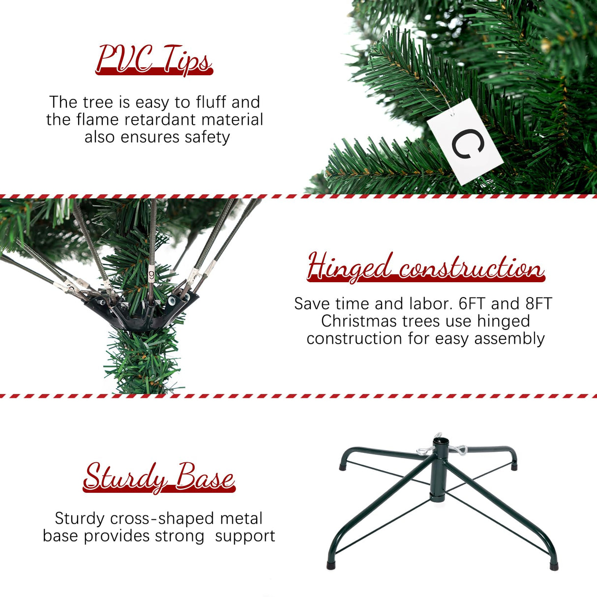 6ft Artificial Christmas Tree, Arbol de Navidad with 1000 Branch Tips, Fake Christmas Tree, Premium Spruce Xmas Tree with Fold-Able Metal Base Stand CRSTAFU