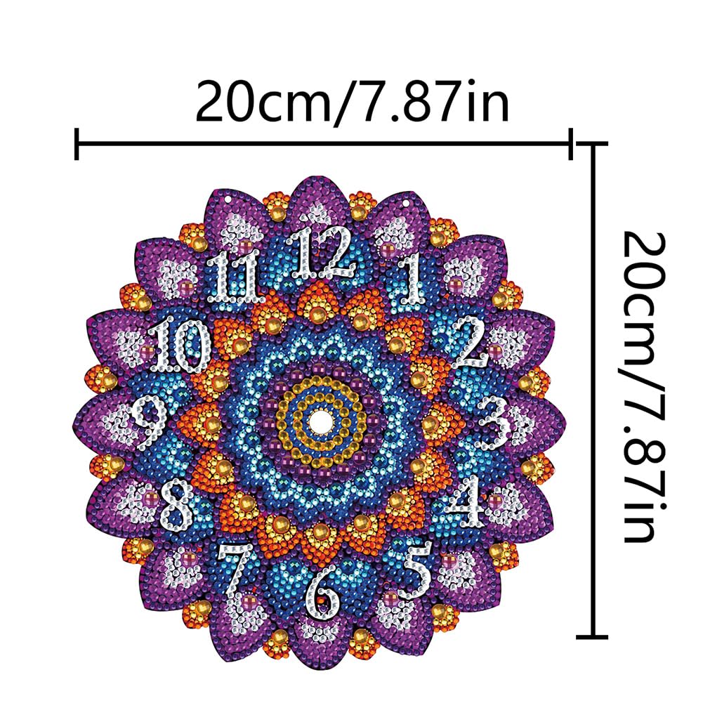 DIY 5D Wooden Diamond Painting Clock Kits for Adults Mandala Art Wall Clock Crystal Rhinestone Diamond Painting by Number Mosaic Art Crafts Home Wall Decor (Purple-03) Generic