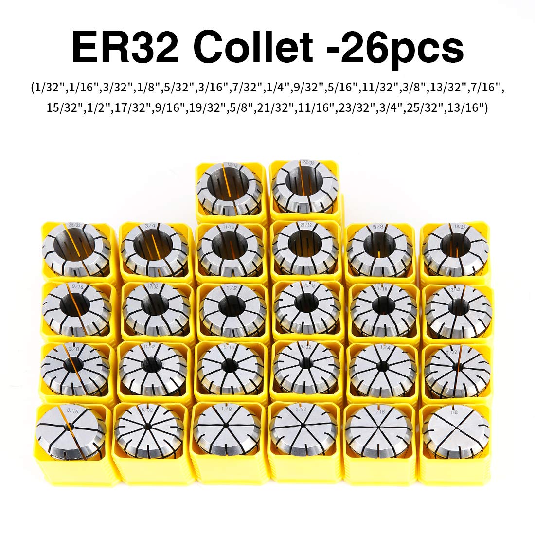 SILIVN 26PCS ER32 Spring Collet Set for CNC Engraving Machine & Milling Lathe Tool Workholding Engraving Collets SILIVN
