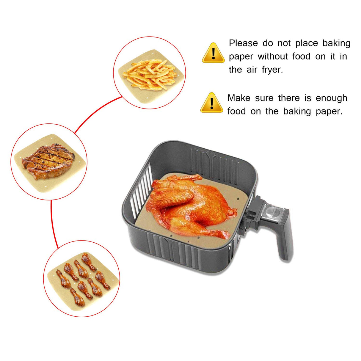 Air Fryer Parchment Paper Liners(8.7"×8.7") 100Pcs Compatible with XXL Philips, NuWave Brio, Chefman, OMORC, Cuisinart, COSORI, Cooks Essentials, Power Airfryer Oven, Chef di Cucina, SARKI and More ANQIA