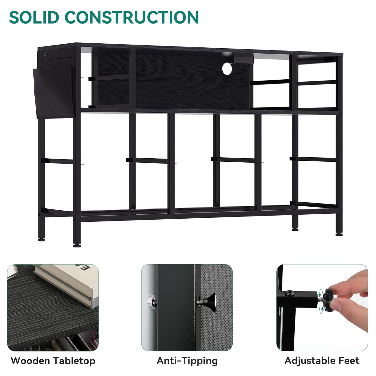 YITAHOME TV Stand with Charging Station, Dresser TV Stand for 55'' TV, 10 Drawer Dresser for Bedroom, Media TV Console Table with Side Pockets & Hooks, Storage Fabric Drawer Unit for Bedroom YITAHOME