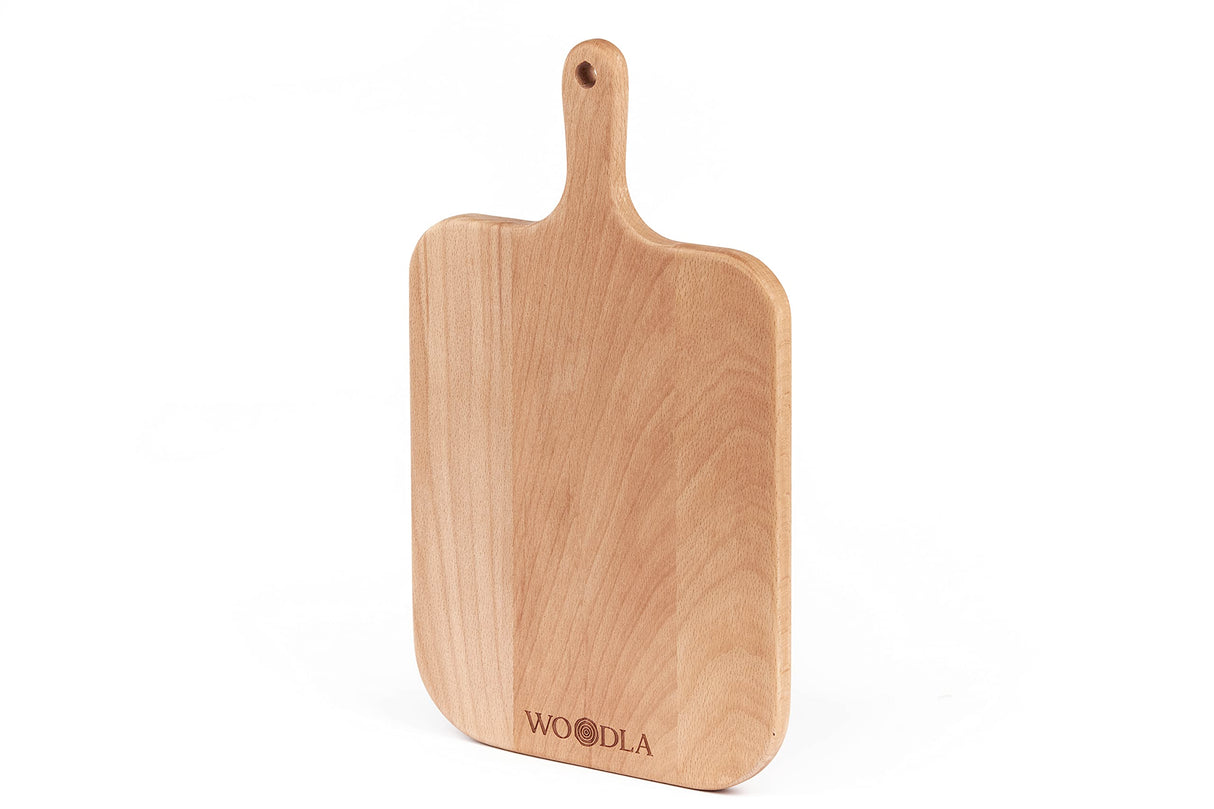 Woodla 13x7.5 Inch Thin Wood Cutting Board with Handle - Kitchen Serving & Charcuterie Board for Meat, Cheese, Fruits, Vegetables - Personal WOODLA