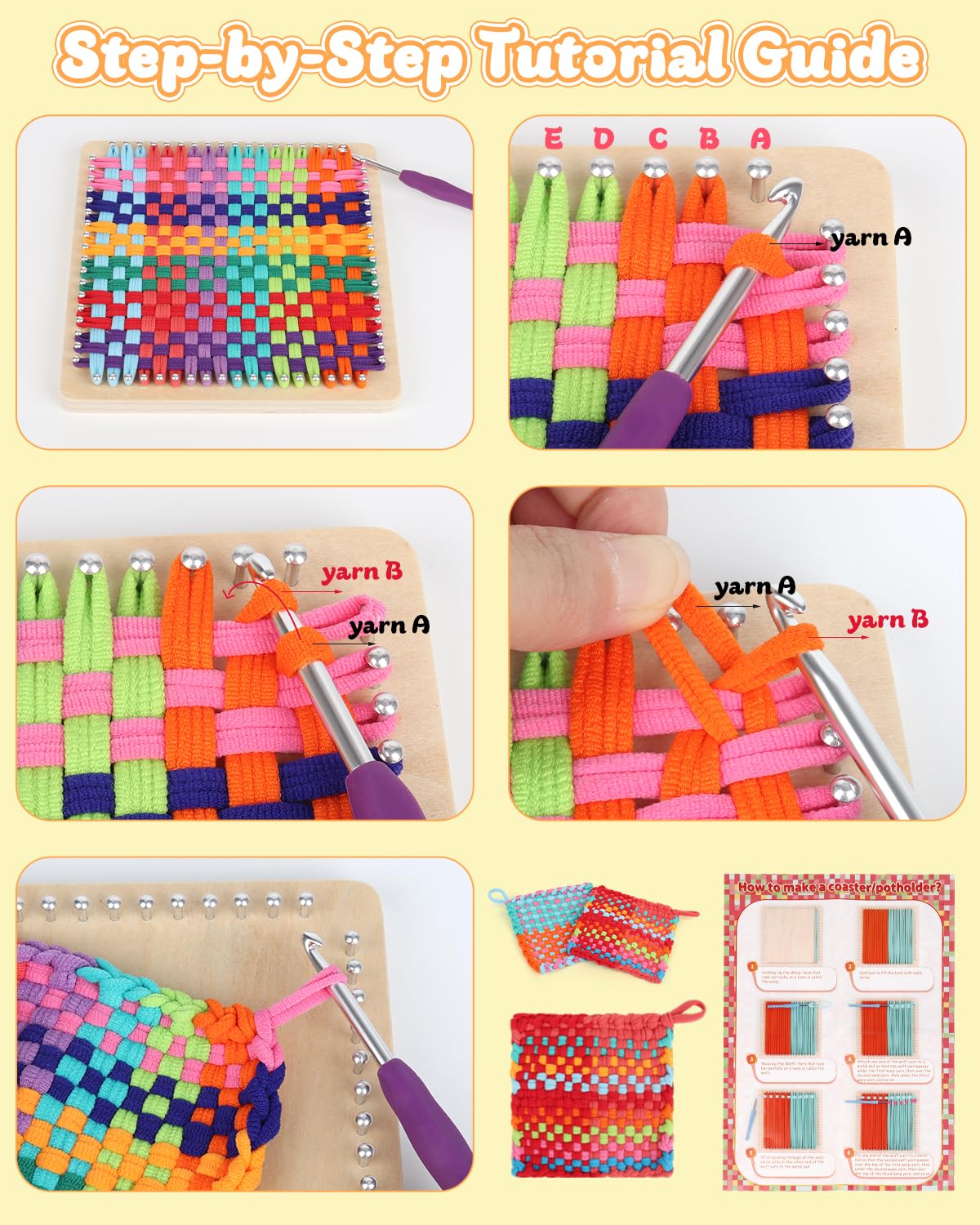 Coopay Weaving Loom Kit, Wooden Potholder Loom Kit with 192 Weaving Loops, Step-by-Step Instruction, Art and Crafts for Kids anf Adults, Ideal Gift Coopay