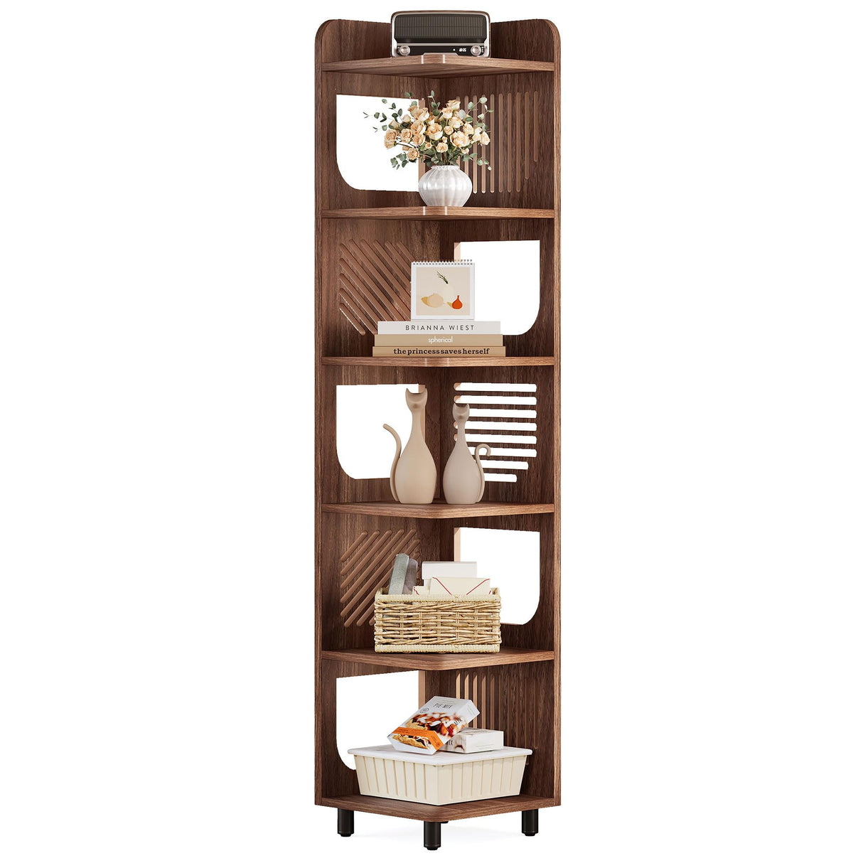 Tribesigns 6-Tier Corner Shelf Stand, 71-Inch Rustic Tall Narrow Corner Bookshelf Bookcase with Storage Rack, Corner Plant Stand Display Shelf Organizer for Living Room, Bedroom, Office Tribesigns