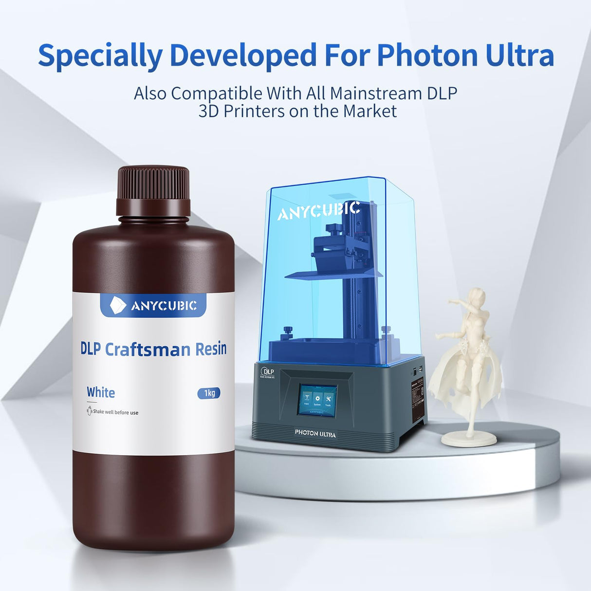 ANYCUBIC 3D Printer Resin, 365-405nm DLP UV-Curing Resin for Photon Ultra/Photon D2, High Precision and Fast Curing Craftsman Resin for DLP LCD SLA 3D Printing, 8K Capable (White, 1000g) ANYCUBIC