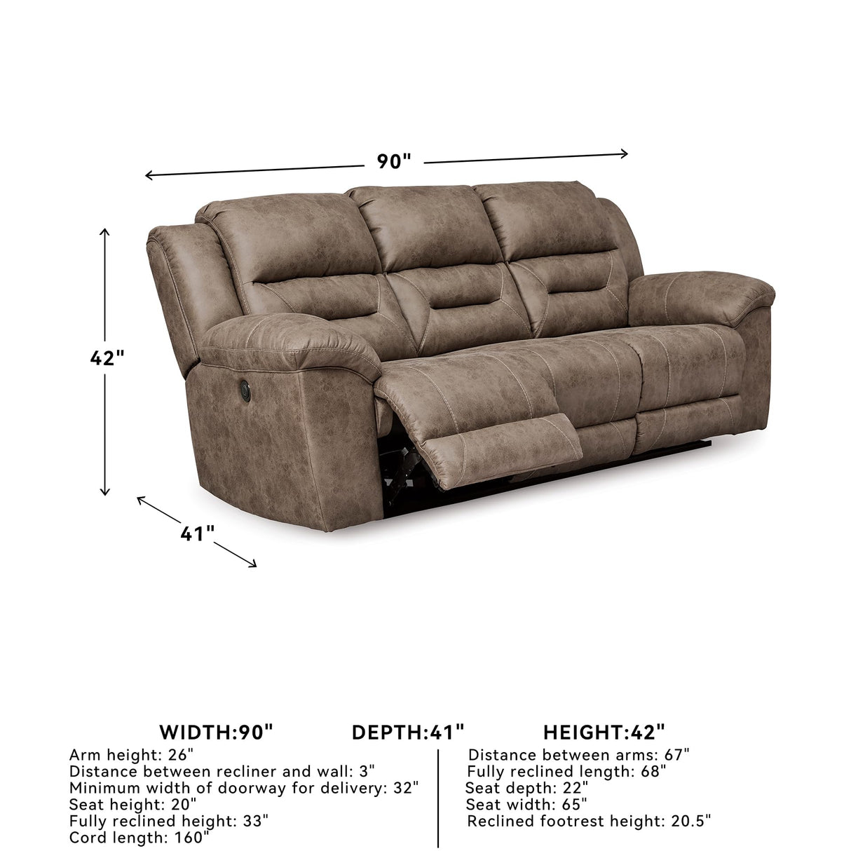 Signature Design by Ashley Stoneland Faux Leather Power Reclining Sofa, Light Brown Signature Design by Ashley