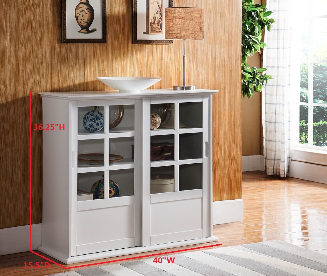 Kings Brand Furniture Holmes White Wood Curio Cabinet with Glass Sliding Doors Kings Brand Furniture
