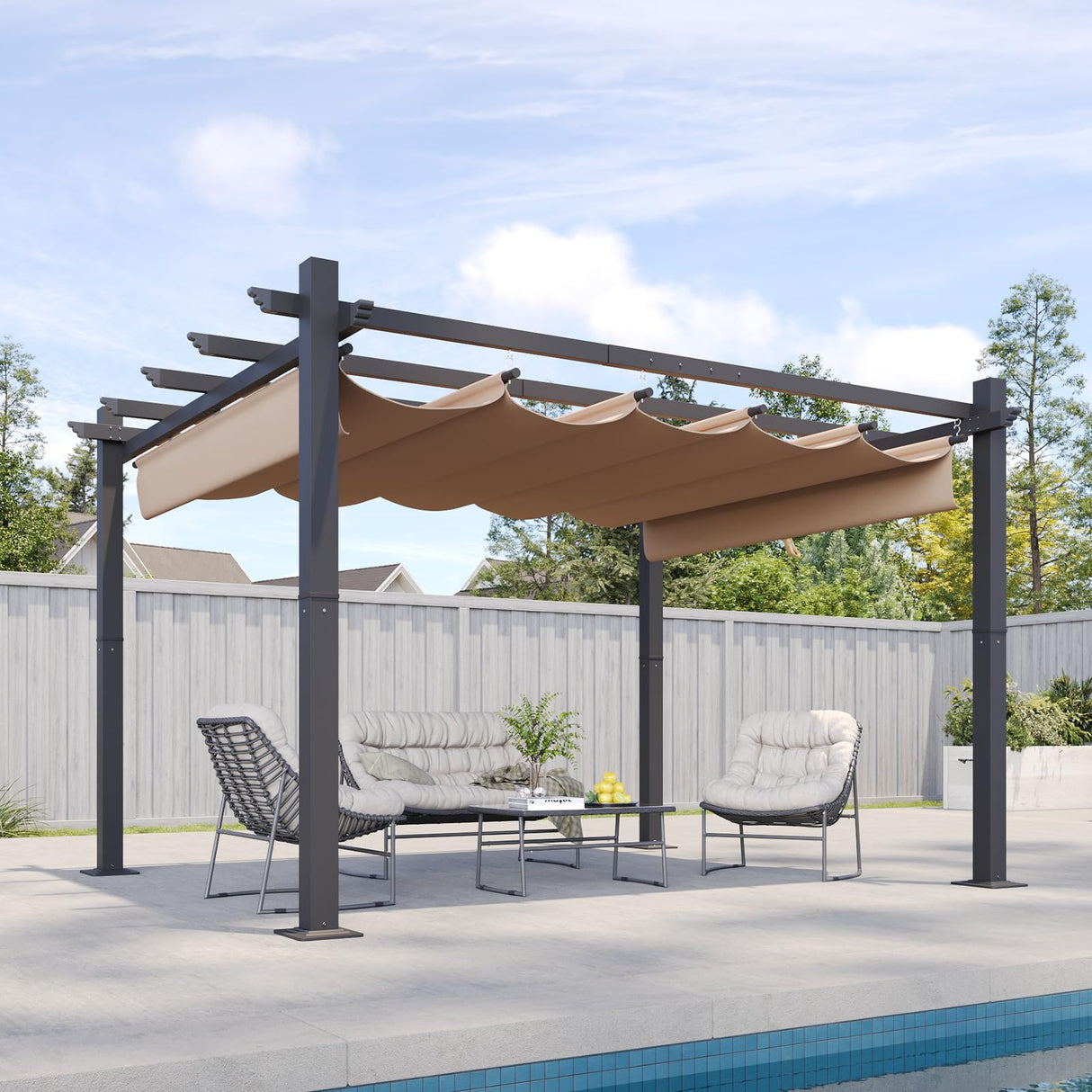 Aoxun 12x14FT Aluminum Pergola, Outdoor Retractable Pergola with Upgraded Canopy Cover, Heavy Duty Metal Pergolas and Gazebos with Adjustable Sun Shade for Modern Patio, Backyard, Deck, Garden Aoxun