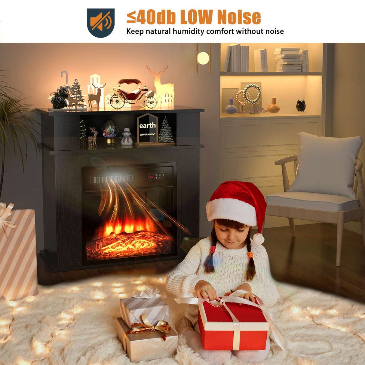 PRETZI 28" Electric Fireplace with Mantel, Small Fireplace tv Stand with 18" Fireplace Insert, 3D Realistic Flame, Portable Freestanding Fireplace with a Shelf for Living Room, Remote Control, Black PRETZI