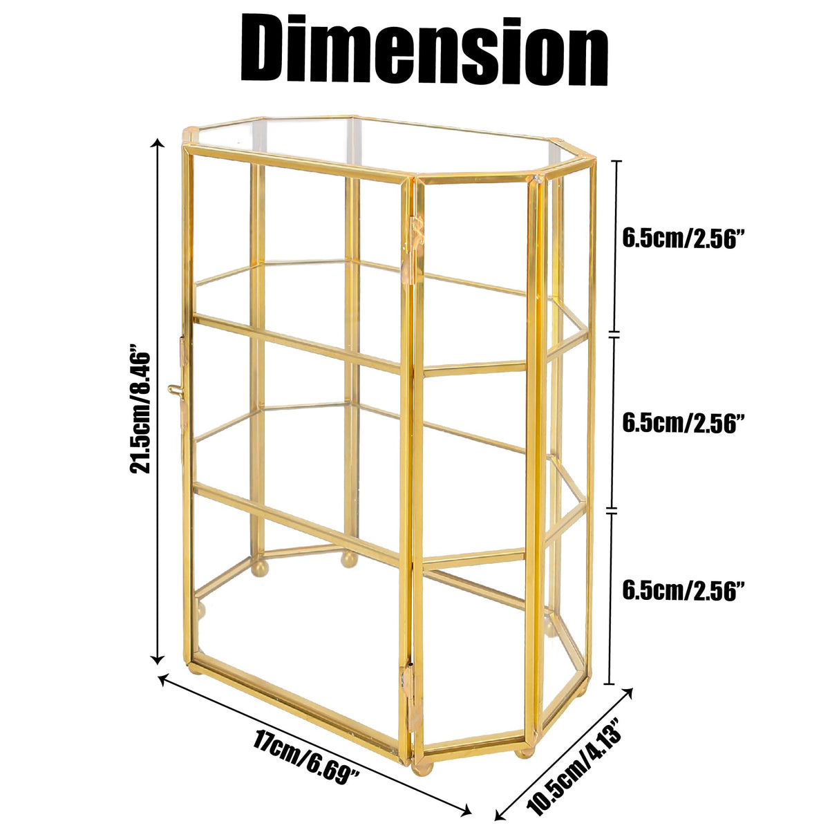 BuleVina Glass Jewelry Display Case 6.7x4x8.4 inches Small Cabinet, 3-Tier Geometric Box Keepsake Trinket for Rings, Earrings, Crystals, Makeup Organizer, Multifunction Table Decoration Storage BuleVina