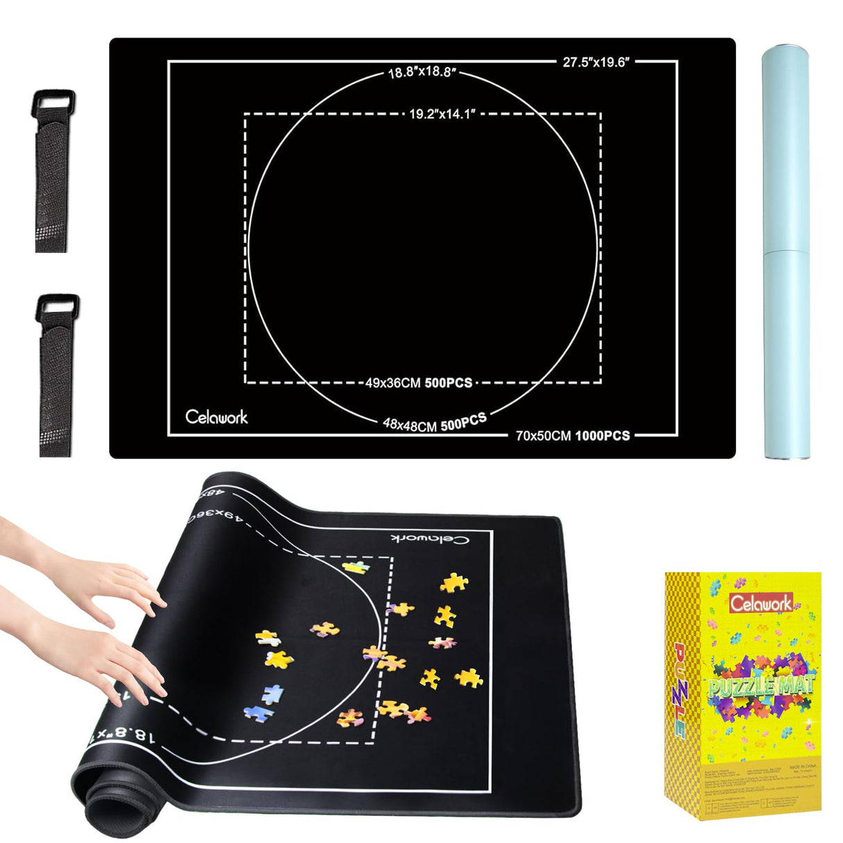 Rubber Jigsaw Puzzle Mat 1000 Pieces | 20" x 27"Puzzle Mats Roll Up | Jigsaw Puzzle Mats for Adult Puzzles Storage and Saver | Work with Puzzle Board and Puzzle Table Celawork