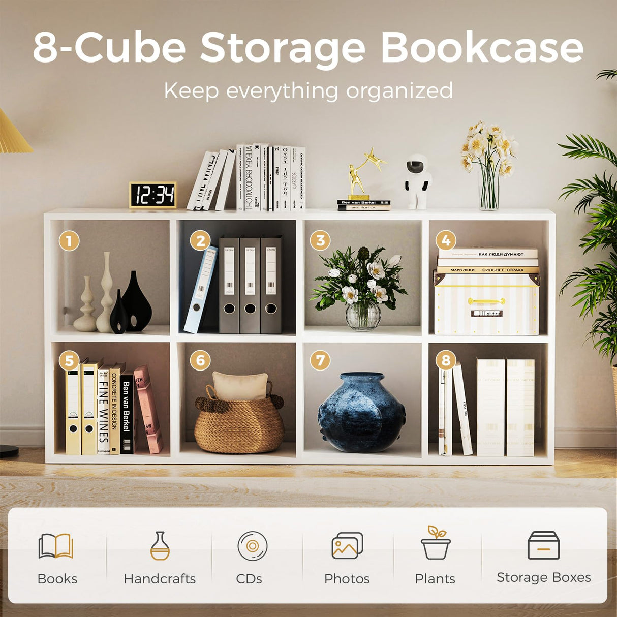 COMHOMA 8 Wood Cube Storage Organizer with Open Back and Removable Back Panels, 11In White Cube Storage Bookshelf, Cubicle Shelf Bookcase for Home Office Bedroom Living Room, Vertical or Horizontal COMHOMA