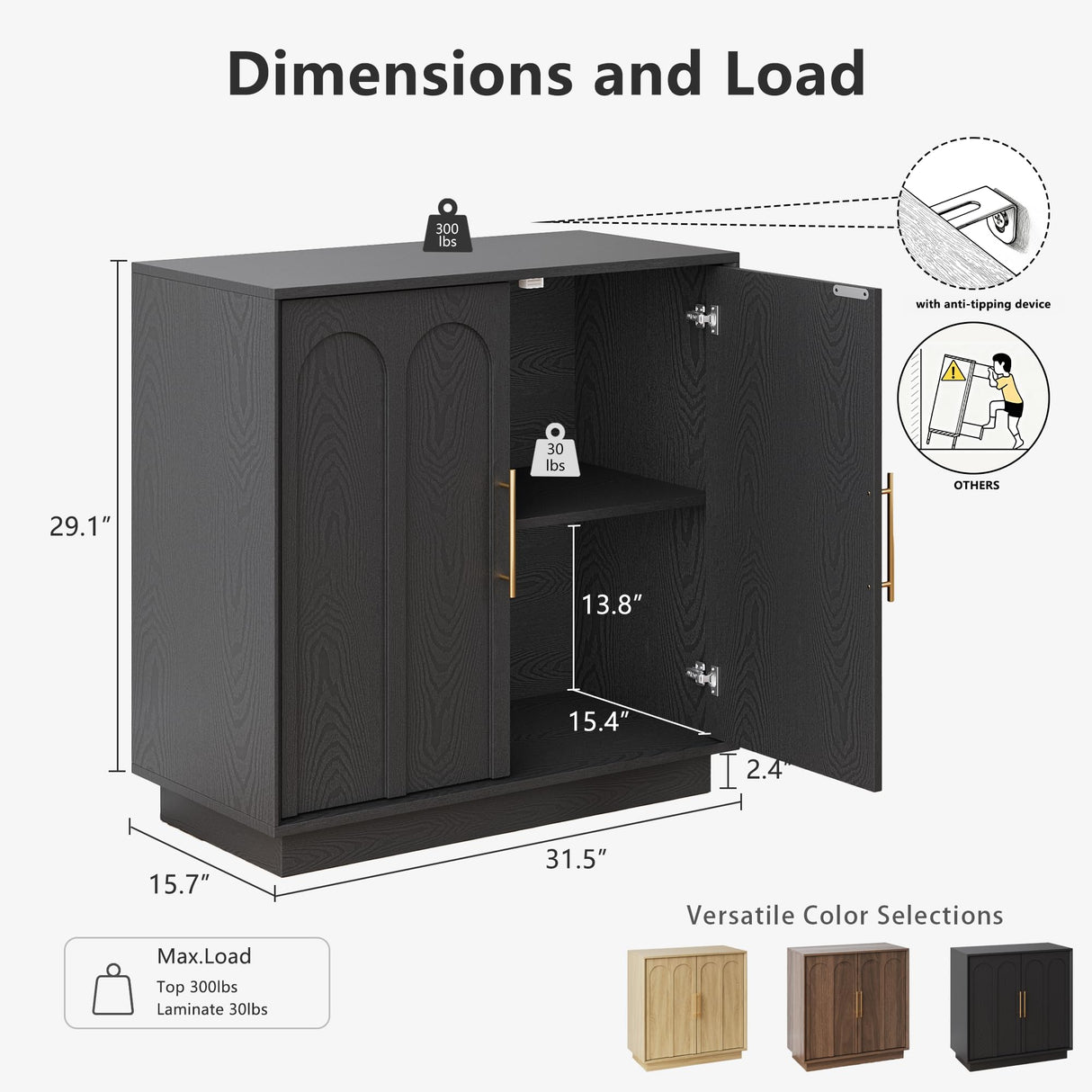 FORTUNETEC Sideboard Buffet Cabinet with Storage, Modern Accent Cabinet with Arched Doors & Shelf, 31.5" Modular Media Console, Minimalist Credenza for Living Room Kitchen Dining Room Entryway, Black FORTUNETEC