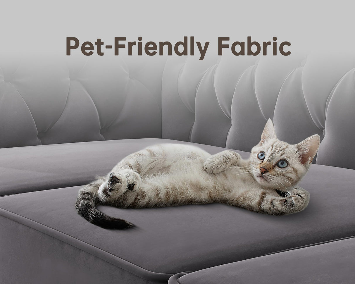 Morden Fort Classic Chesterfield Sofa Set 82'', Tufted Sofa Couch Set with Solid Wood Legs Thick Cushion, Pet-Friendly 3-Seater Sofas Couches for Living Room Bedroom Apartment - Velvet Grey Morden Fort