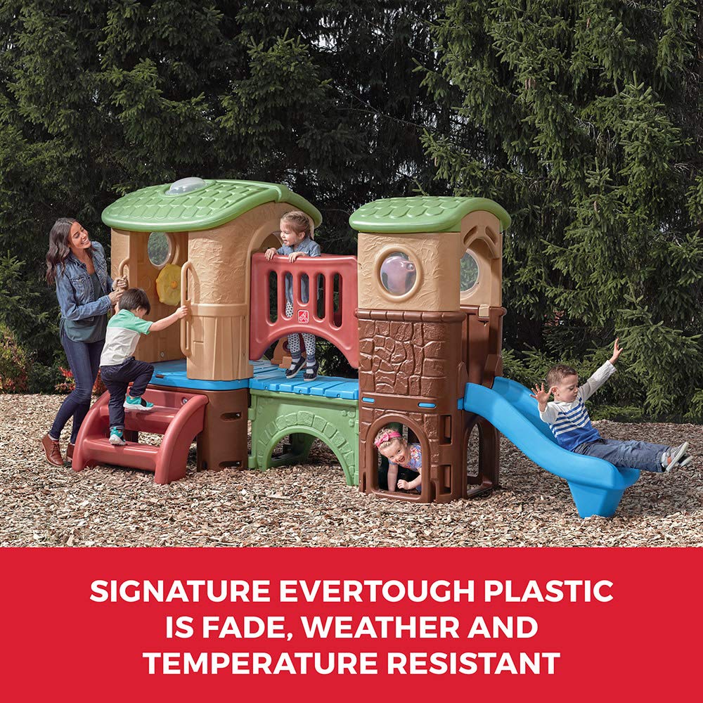 Step2 Clubhouse Climber, Kids Outdoor Playset, Backyard Playground Set, 2 Slides, Climbing Wall, Elevated Playhouse, Outside Jungle Gym, For Toddlers 2-6 Years Old Step2