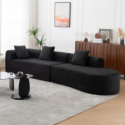 ClinQ 132-Inch Modern Style Curved Sofa, Upholstery Corduroy Sofa Couch with 3 Pillows, Black