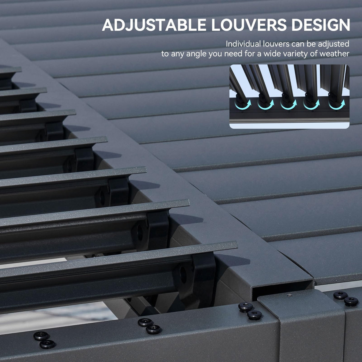 Aoxun Louvered Pergola 10' x 12' Outdoor Aluminum Pergola with Adjustable Top for Decks, Gardens and Backyards, Gray Aoxun