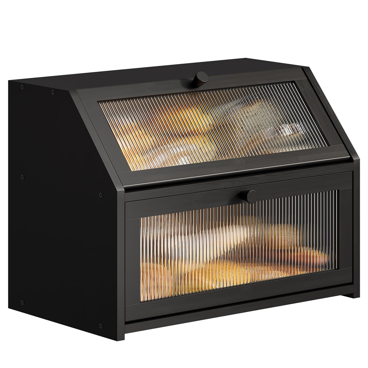 BMOSU Large Bread Box for Kitchen Countertop,Double Layer Bread Box for Kitchen Counter,Bamboo Wood Bread box Capacity Bin Kitchen Storage(Black) BMOSU