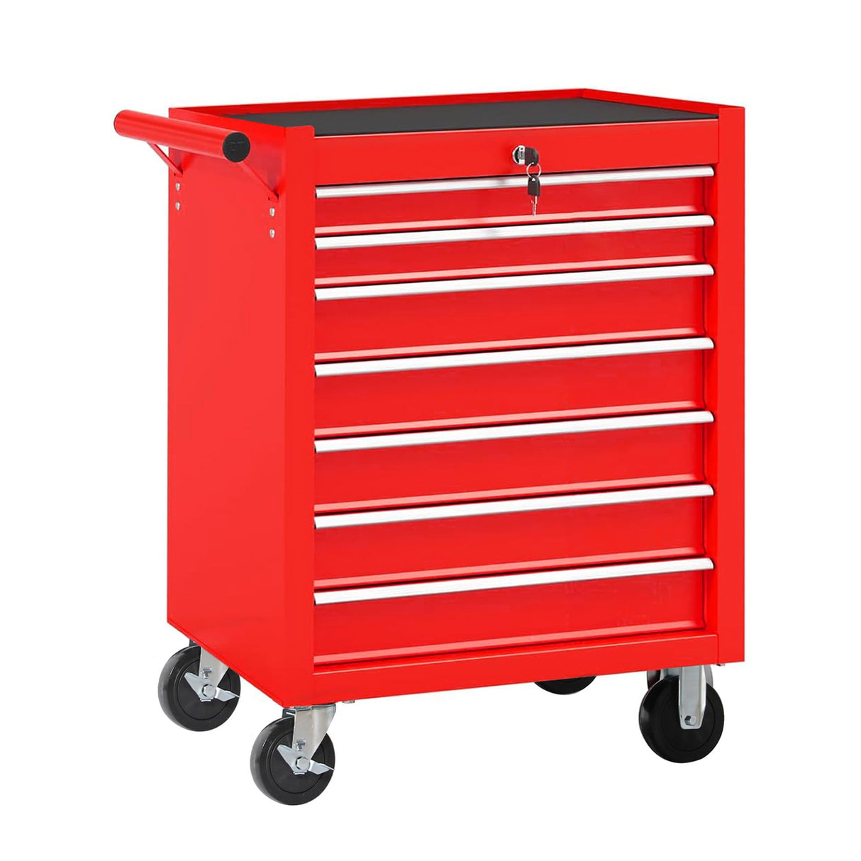 lunhung 7 Drawers Metal Rolling Tool Chest on Wheels, Tool Storage Cabinet Metal Tool Box with Lock, Multifunctional Drawers Rolling Tool Cart for Garage, Warehouse, Workshop, Repair Shop (Red) lunhung