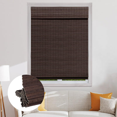 SEEYE Cordless Bamboo Roman Shades, Blackout Natural Bamboo Blinds for Indoor Windows, Roll Up Blind Privacy Shade for Home, Office, Door, UV Resistant & Easy to Install, 34" W x 64" H, Brown