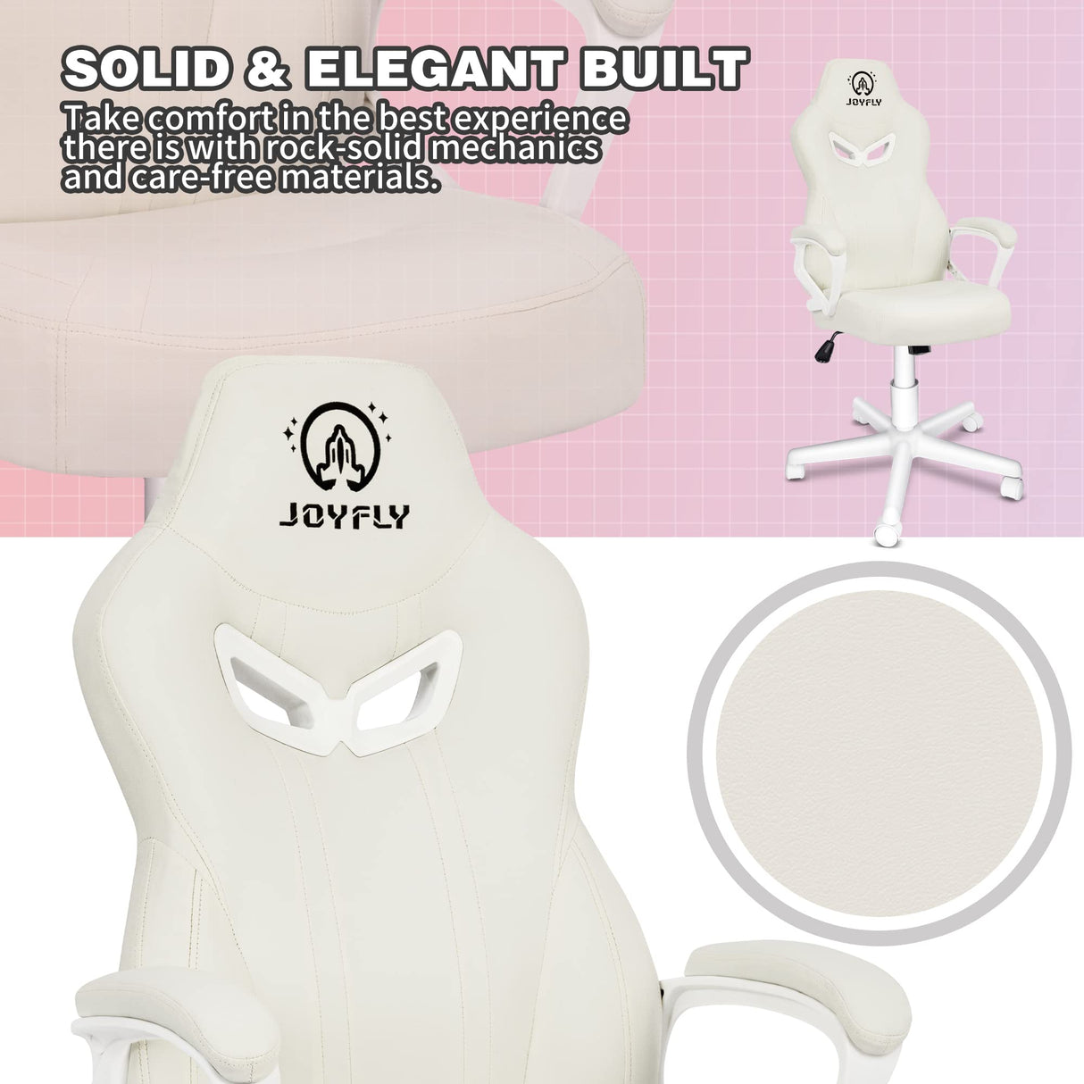JOYFLY White Gaming Chair, Gaming Chair for Girls Teens, Kawaii Gaming Chair Ergonomic PC Office Chair with Dirt-Resistant Leather(White) JOYFLY