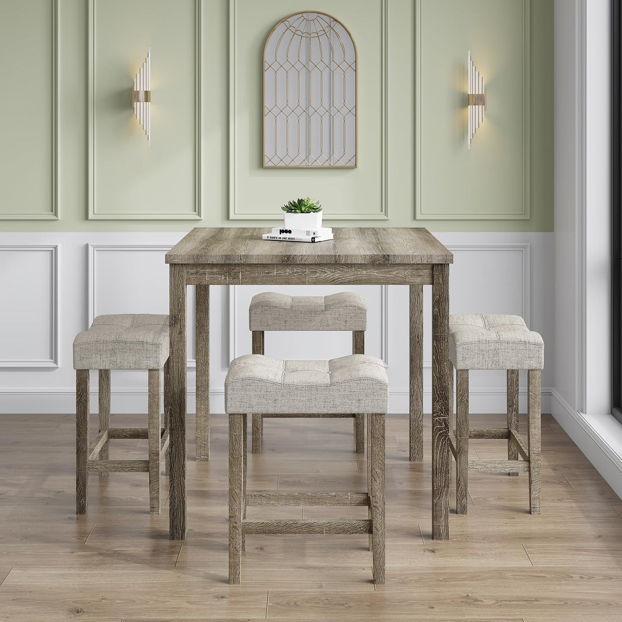 Allamazing Modern 5-Piece Rectangular Counter Height Dining Table Set in Natural Finish allamazing