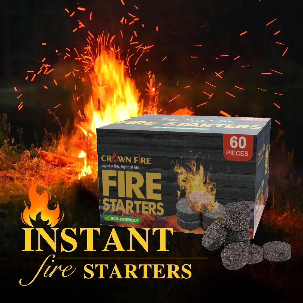 Fire Starters for Solo Stove Mesa, 60 Count Fire Starter, Fireplace Starter Great Accessories Tool for Grilling Camping Cooking Campfires and BBQ Light Fire Wood Charcoal and Sticks CROWN FIRE