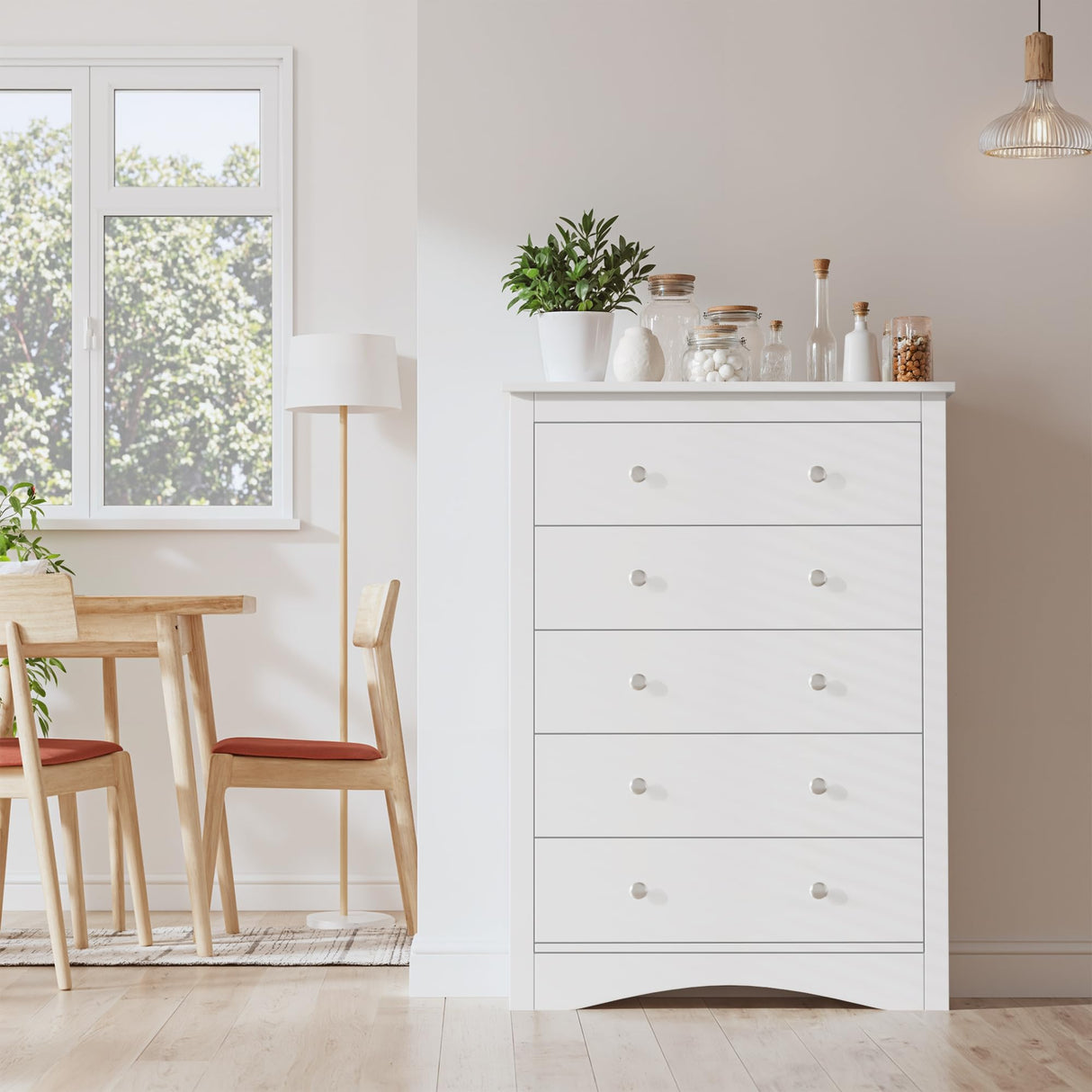 Furmax Tall Dresser for Bedroom, 5 Drawer Dresser, Chest of Drawers, Organizer Drawers, for Hallway Entryway (White) Furmax