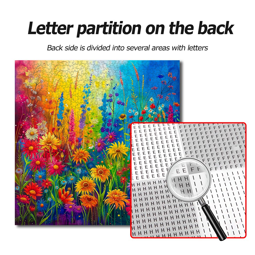 Bgraamiens Puzzle-Small Rainbow Flowers in The Garden 1000 Pieces Puzzles for Adults,Flower Puzzle for Adults,Color Challenging Puzzle Bgraamiens