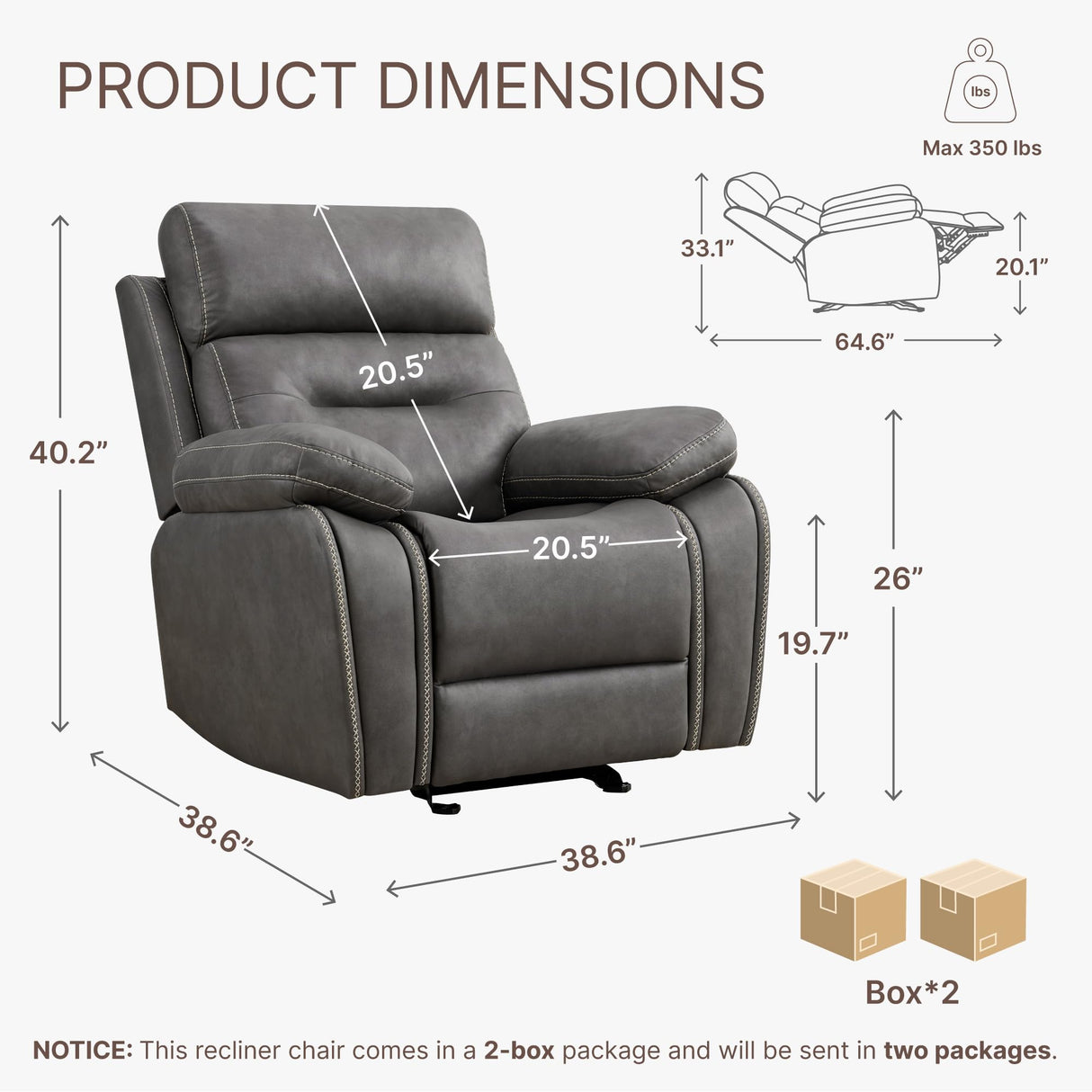 KISLOT Leather Recliner Chair Manual Sofa Rocker for Adults with Overstuffed Arm for Living Room Bedroom Home Theater Seating KISLOT