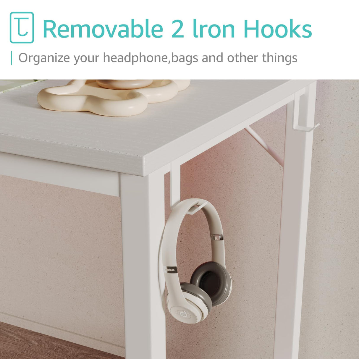 Lufeiya White Computer Desk with Power Outlet, 47 inch Teen Study Table Home Office Work Writing Gaming Desks with Charging Station Outlets Built in, White Lufeiya