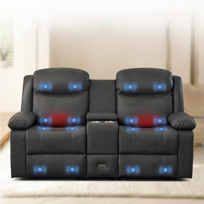 GUEAPY Reclining Loveseat Sofa with Heat and Massage, 70" Leather Dual Recliner Couch with Cup Holders, Storage Drawer & Infinite Reclining Angles,Reclining Loveseat for Living Room, Apartment, RV