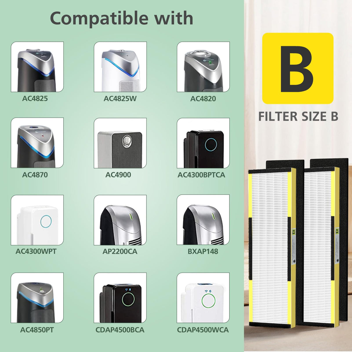 2 Pack FLT4825 True HEPA Filter B Replacement with Activated Carbon Pre-Filters Compatible with Guardian Air Purifier AC4825 AC4300 AC4800 AC4900 AC4850 isinlive