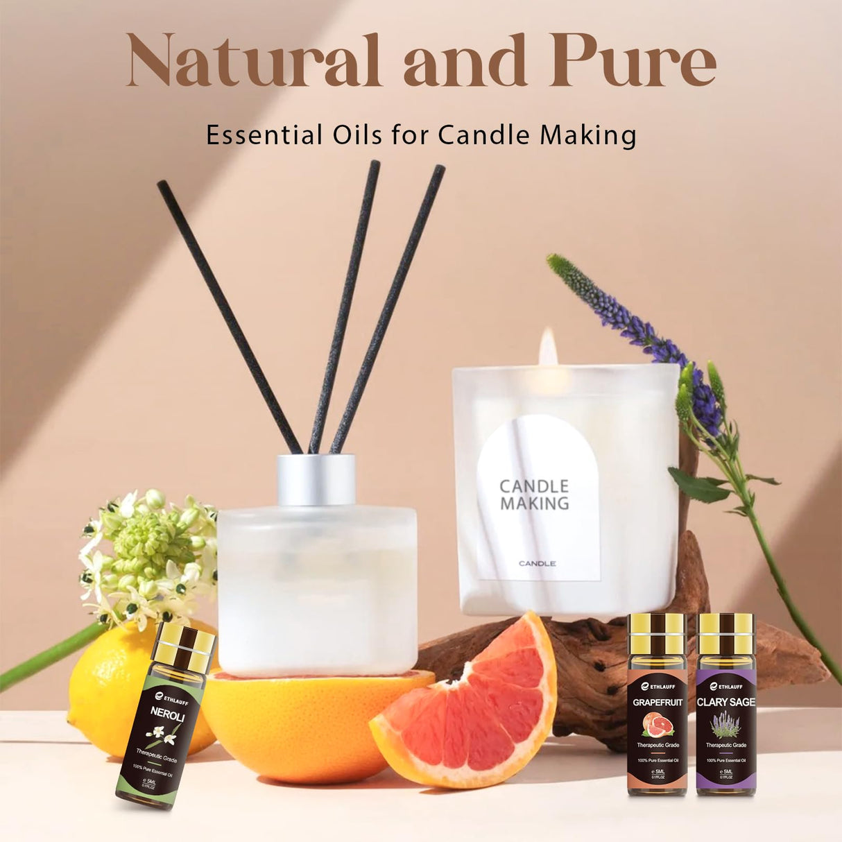 Essential Oils Set 40 Pcs, Essential Oils Perfect for Diffuser, Fragrance Oil Set for Massage, Soap, Candle Bath Bombs Making (5ml) Ethlauff