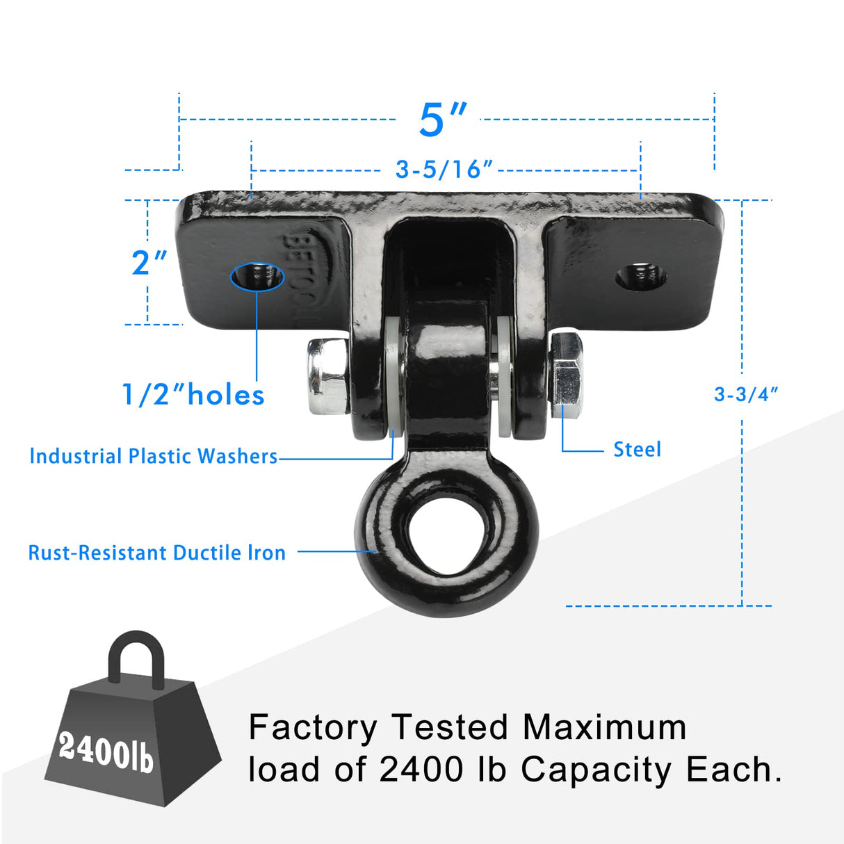 BETOOLL 2400 lb Capacity Heavy Duty Swing Hangers for Wooden Sets Playground Porch Indoor Outdoor & Hanging Snap Hooks Black of 2 BETOOLL