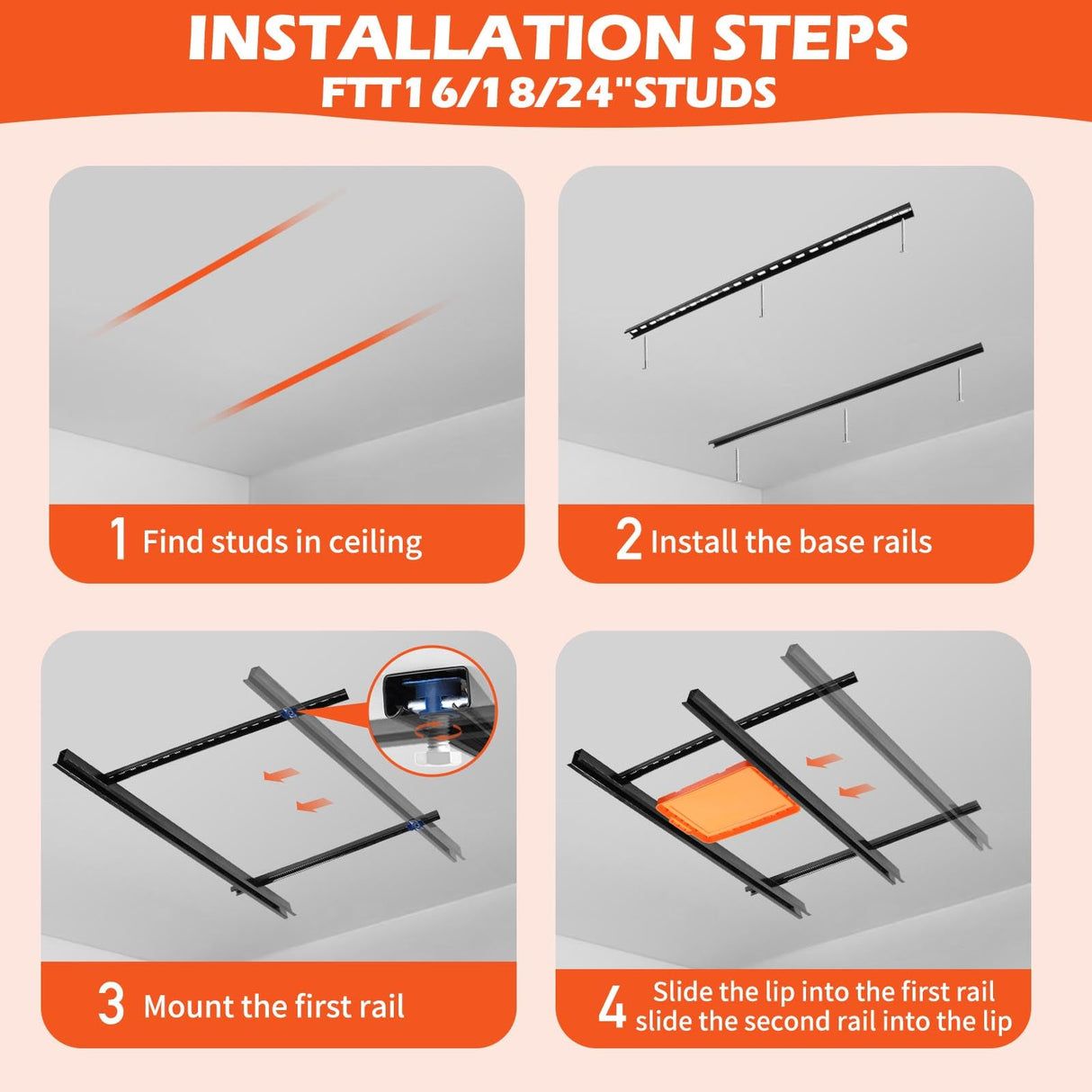 gjkldcvb Overhead Garage Storage Rack, Ceiling Bin Rails Storage, Adjustable Garage Storage System, Bin Organization System, Heavy Duty Metal Rack for Container, Supports Most Storage Bins, 48" x 48" gjkldcvb