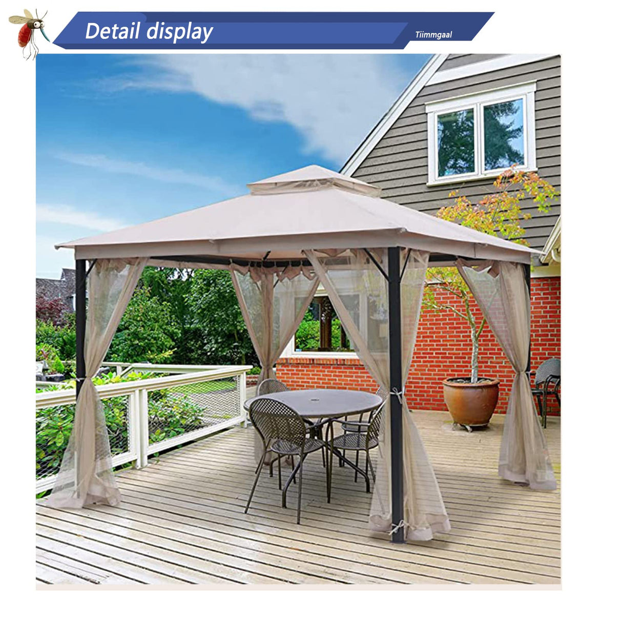 Mosquito Netting for Gazebo Canopy, Replacement Screen Walls Netting with Slip Rings, 4-Door Zipper, Easy to Install Black (Net Only) (10x10FT) Tiimmgaal