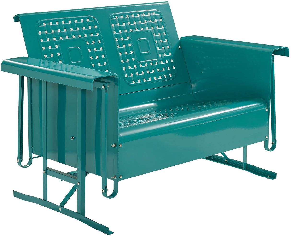 Crosley Furniture CO1024-TU Bates Retro Metal Outdoor Loveseat Glider, Turquoise Gloss Crosley Furniture