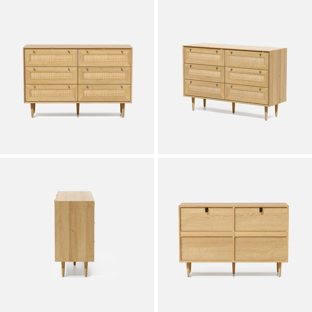 EYYTHUNG Rattan 6 Drawer Dresser, Modern Closet Dressers of Drawers with Natural Rattan, Boho Dresser Chest, TV Stand of Drawers, Wood Storage Drawer Organizer for Bedroom Living Room Entryway Hallway EYYTHUNG