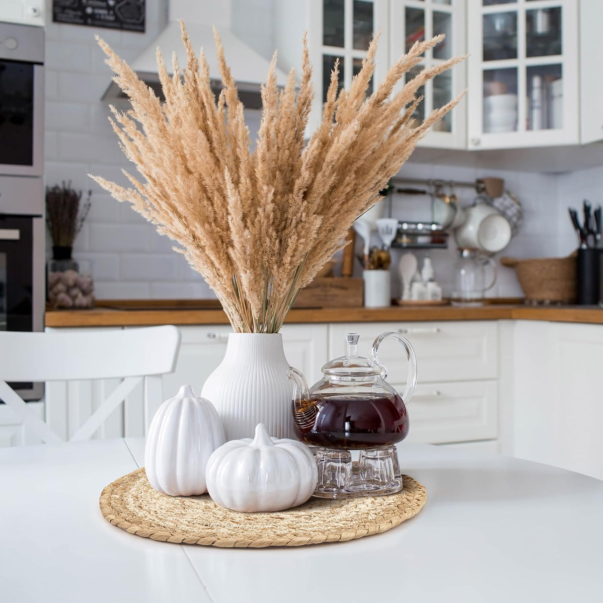 ADRIMER Placemats Set of 6, Handmade Round Woven Table Mats, Burlap Boho Table Place Mats and 1 Pcs 72 Inch Table Runner with Macrame for Kitchen and Dining Table Farmhouse Decor ADRIMER