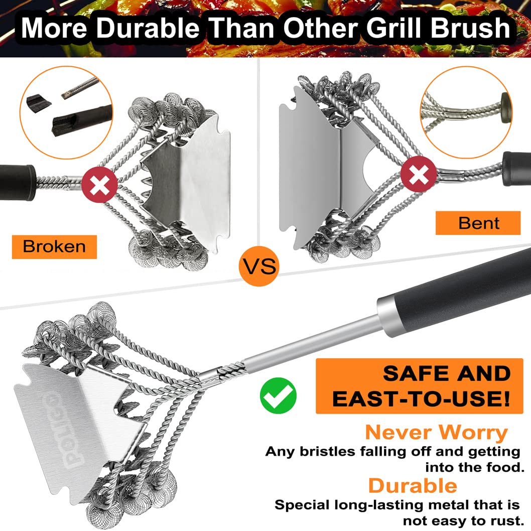 POLIGO 18" Grill Cleaner Brush Safe Grill Brush and Scraper Bristle Free - Stainless Steel BBQ Brush for Grill Cleaning - Wireless Grill Brush with BBQ Scraper for Grill - Gifts for Grill Wizard POLIGO