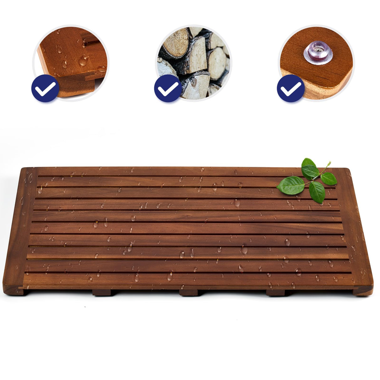 Upolana Teak Shower Mat, 32 x 18 inch Wood Bath Mat for Inside Shower, Premium Wooden Shower Floor Mat, Teak Wood Bath Mat for Bathroom Spa & Outdoor Use Upolana