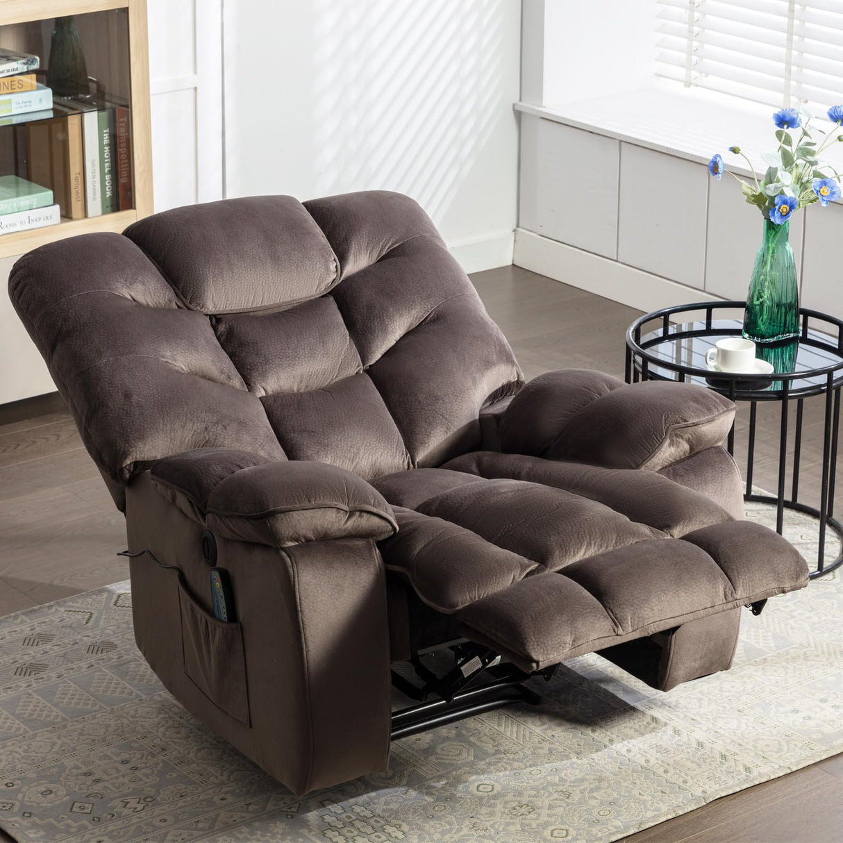 HAOMARKETS Oversized Electric Recliner Chairs with Massage and Heat, 41" Wide Power Reclining Chair with USB Charging Port, Breathable Overstuffed Reclining Sofa for Living Room Bedroom (No Lift) HAOMARKETS
