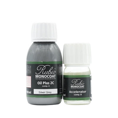 Rubio Monocoat Wood Stain & Finish 65 ft² - Silver Grey | Oil Plus 2C | Quick-Dry, Eco-Friendly Linseed Wood Oil for Indoor Use, Includes Accelerator (Part B) | Protector | 130 ml