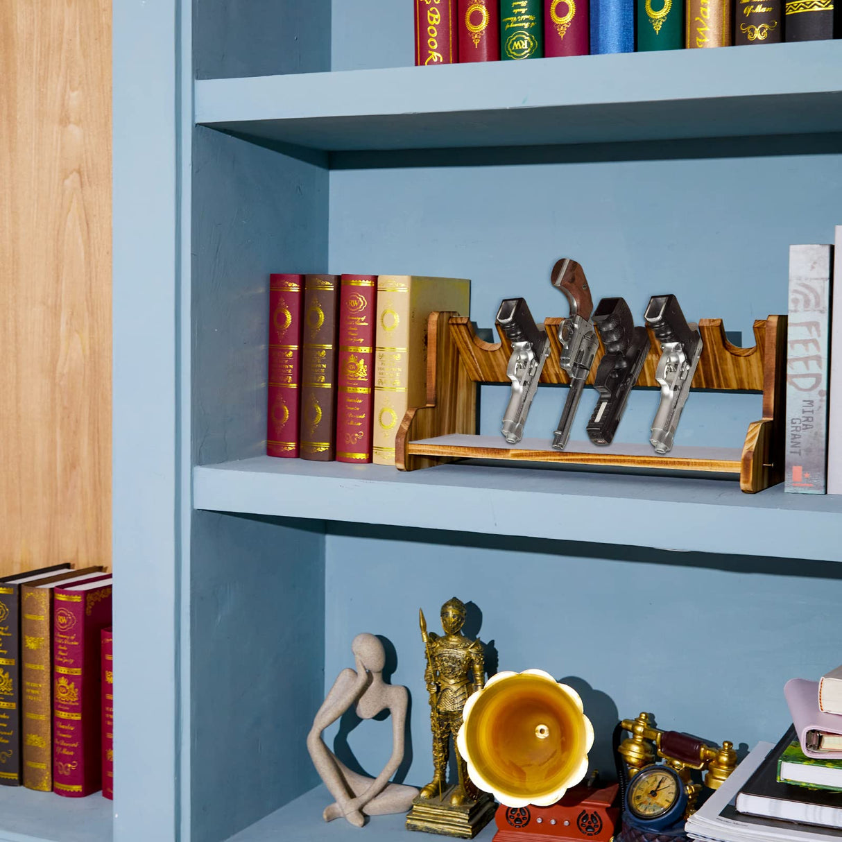 Maitys Pistol Rack,Solid Wood Handgun Pistol Gun Rack Holder with Felt Surface for Gun Cabinet Storage, Gun Safe Organizer Accessories, Holding for 6 Maitys