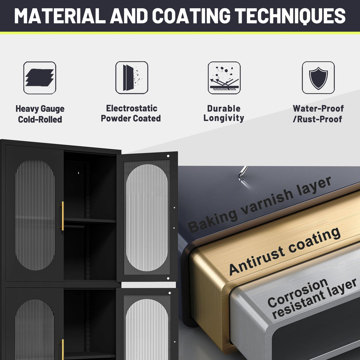 PAOFIN 61" Black Pantry Storage Cabinet, Kitchen Pantry Cabinet with Acrylic Glass Doors and Shelves, Kitchen Pantry with Adjustable Leveling Foot for Kitchen, Living Room and Dining Room. 61" PAOFIN