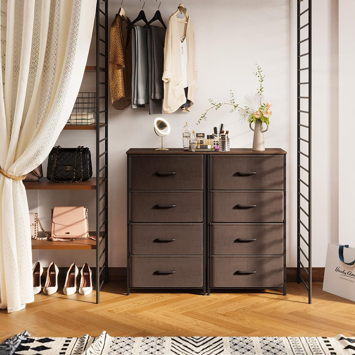 ODK Dresser for Bedroom with 4 Storage Drawers, Small Dresser Chest of Drawers Fabric Dresser with Sturdy Steel Frame, Dresser for Closet with Wood Top, Brown ODK